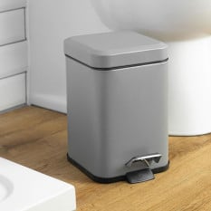 Bathroom Pedal Bin Square Grey Stainless Steel 3 Litres