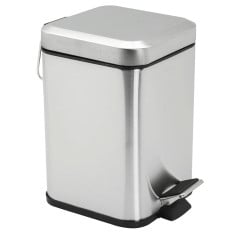 Bathroom Pedal Bin Square Brushed Stainless Steel 3 Litres