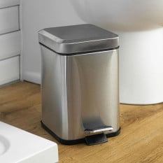 Bathroom Pedal Bin Square Brushed Stainless Steel 3 Litres