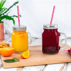 Jam Jar Drinking Glass with Lids and Straws 620ml (Pack of 24)