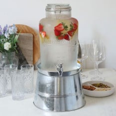 Glass Drinks Dispenser with Silver Bucket Stand 6.5 Litre