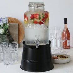 Glass Drinks Dispenser with Black Bucket Stand 6.5 Litre