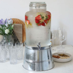 Glass Drinks Dispenser with Silver Bucket Stand 8.7 Litre