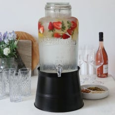 Glass Drinks Dispenser with Black Bucket Stand 8.7 Litres