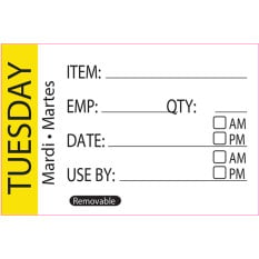 Food Rotation Label Item/Date/Use By - Tuesday (Pack of 500)