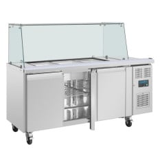 Polar Saladette Counter Fridge 3 Door + Sneeze Guard 456 Litre 3x GN 1/1