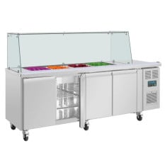 Polar Saladette Counter Fridge 4 Door + Sneeze Guard 616 Litre 4x GN 1/1