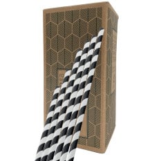 Paper Drinking Straws Black Stripe 8 Inch 20cm (Bulk Buy Case of 6,000 Straws)