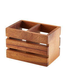 GenWare Acacia Wood 2 Compartment Cutlery Holder