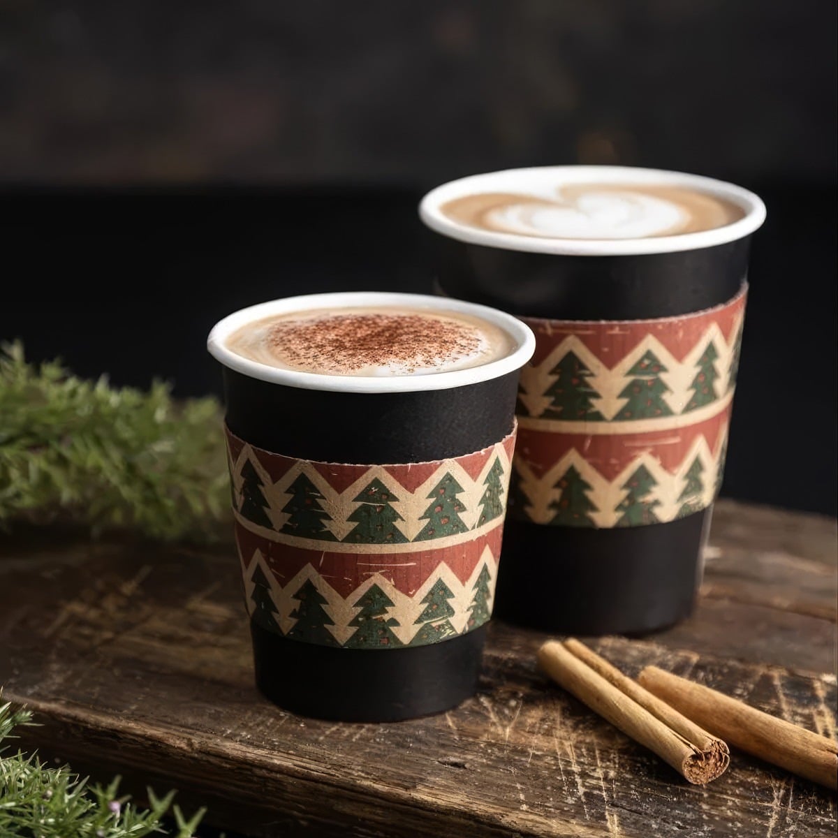 Ripple paper cups with Christmas cup sleeves