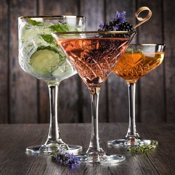 Timeless Vintage gold rim cocktail glasses