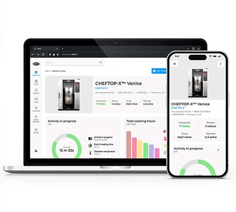 Connected oven data on a laptop and phone