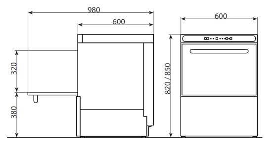 Asber GE500 Dishwasher Size Diagram